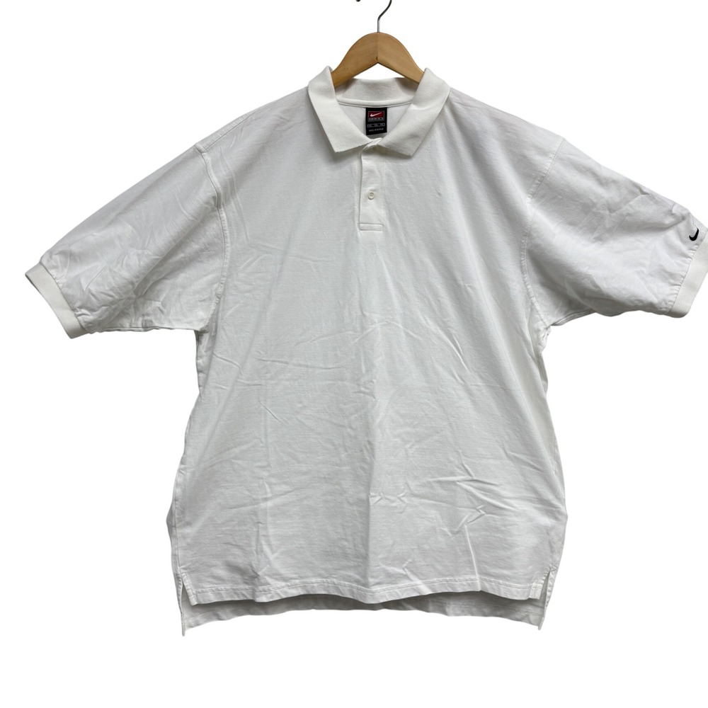 Vintage Nike Team Men XXL White Short Sleeve Cotton Pique Polo Shirt Swoosh Logo